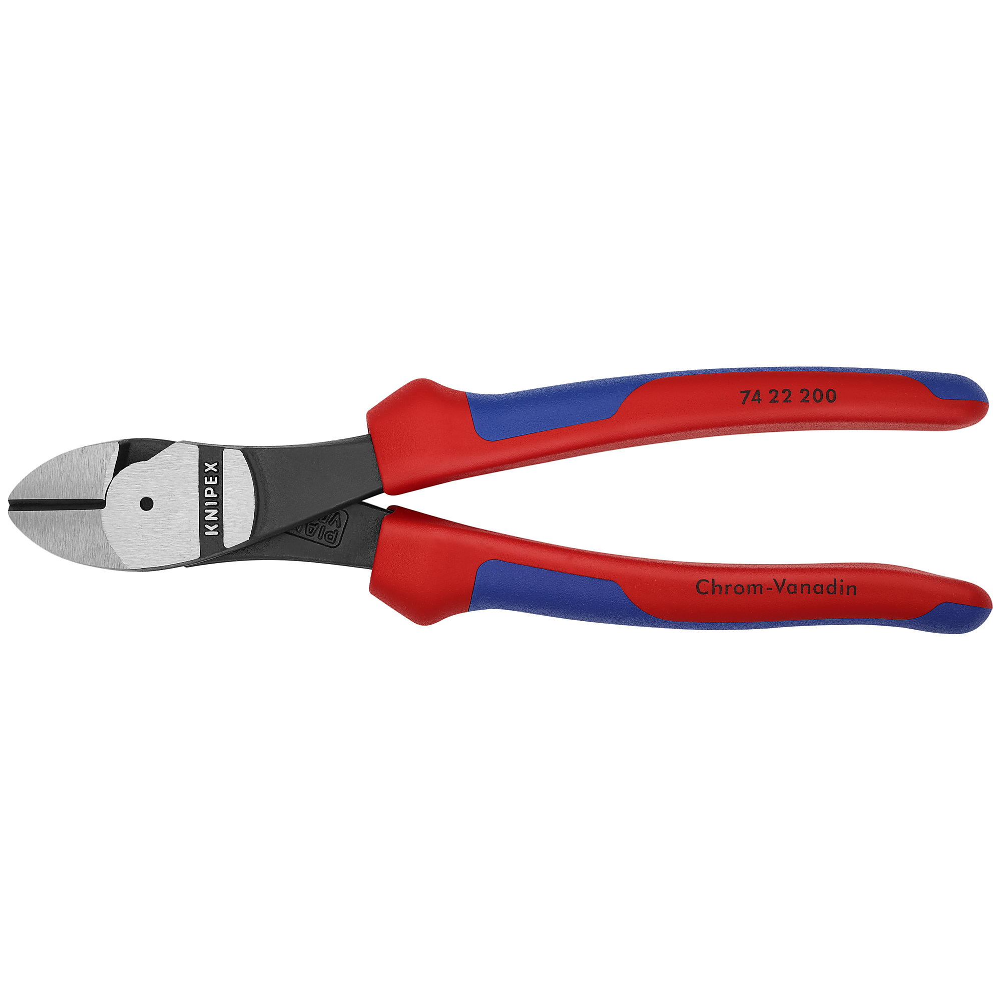 KNIPEX High Leverage Diagonal Cutters - 8in., 12-Degree Angle, Comfort Grip, Chrome Vanadium, 0.047in. Jaw Capacity, Model# 74 22 200